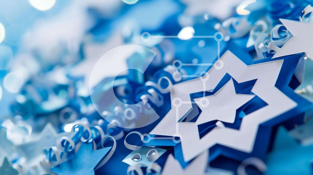 Intra Συλλεκτικό Ξύλινο Παζλ Plywood  4mm - Μπλε και άσπρα χάρτινα κοψίματα σε σχήμα αστεριού για Hanukkah Σε Ξύλινο Κουτί - Διαστάσεις: 10x10 cm – 25 κομμάτια