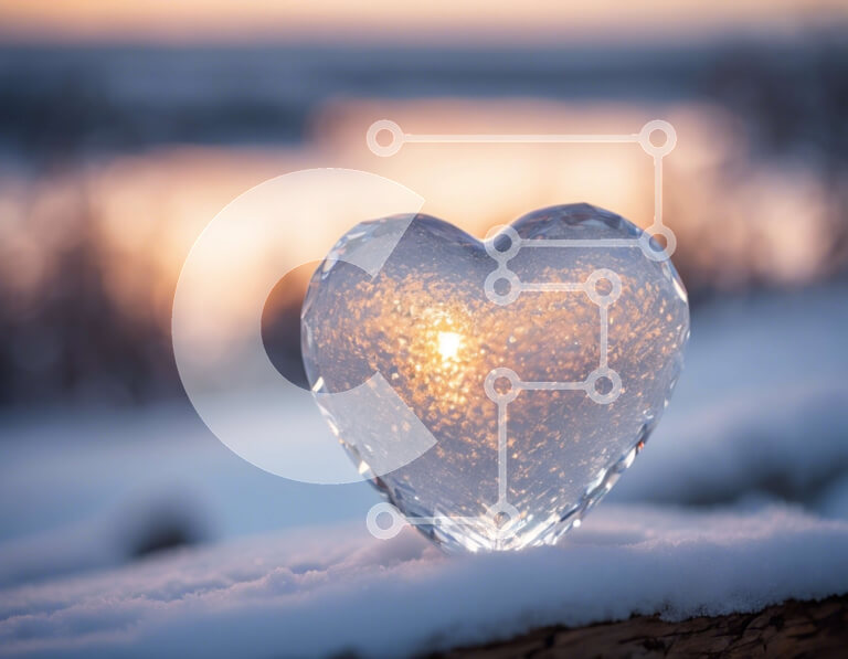 Intra Συλλεκτικό Ξύλινο Παζλ Plywood  4mm - Γλυπτό πάγου σε σχήμα καρδιάς στο χιόνι με το ηλιοβασίλεμα Σε Ξύλινο Κουτί - Διαστάσεις: 10x10 cm – 25 κομμάτια