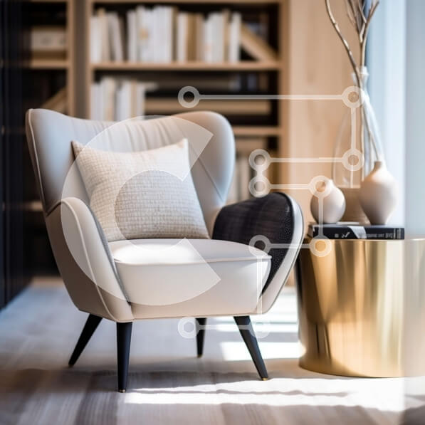 Intra Συλλεκτικό Ξύλινο Παζλ Plywood  4mm - Κομψή σχεδίαση σαλονιού με λευκή δερμάτινη πολυθρόνα και χρυσό βοηθητικό τραπέζι Σε Ξύλινο Κουτί - Διαστάσεις Puzzle: 10x10 cm – 25 κομμάτια