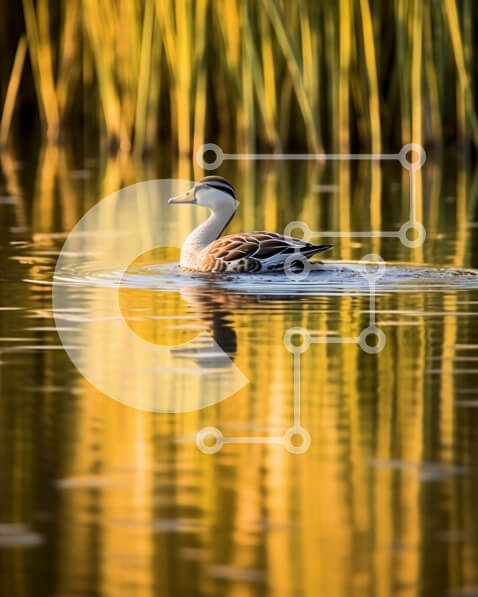 Intra Συλλεκτικό Ξύλινο Παζλ Plywood  4mm - Όμορφη εικόνα μιας πάπιας που κολυμπά σε μια λίμνη με καλάμια Σε Ξύλινο Κουτί - Διαστάσεις: 10x10 cm – 25 κομμάτια