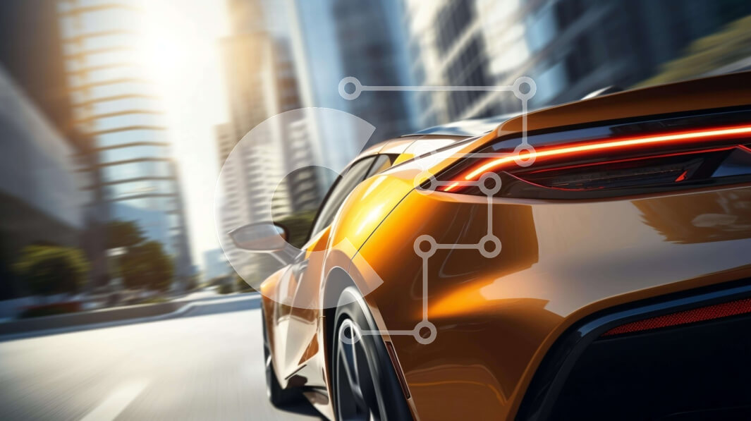 Intra Συλλεκτικό Ξύλινο Παζλ Plywood  4mm - Orange Sports Car Driving Down City Street Σε Ξύλινο Κουτί - Διαστάσεις Puzzle: 10x10 cm – 25 κομμάτια