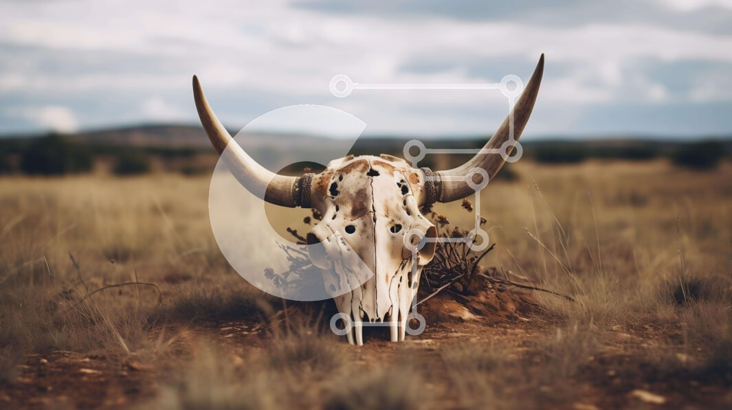 Intra Συλλεκτικό Ξύλινο Παζλ Plywood  4mm - Κρανίο ταύρου με μακριά κέρατα στο χορτάρι Σε Ξύλινο Κουτί - Διαστάσεις: 10x10 cm – 25 κομμάτια