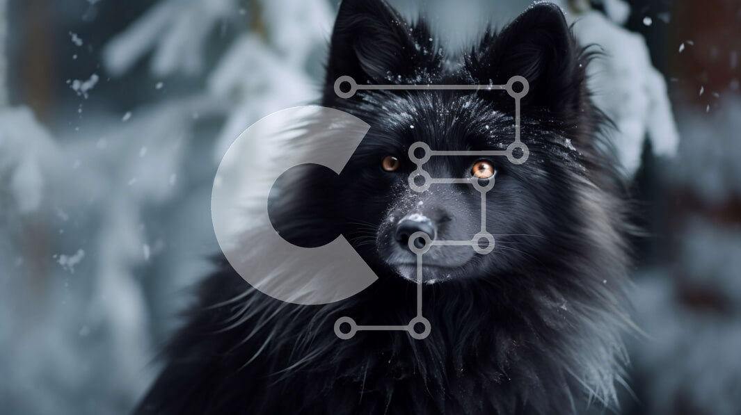 Intra Συλλεκτικό Ξύλινο Παζλ Plywood  4mm - Όμορφη εικόνα ενός μαύρου σκύλου στο χιονισμένο δάσος Σε Ξύλινο Κουτί - Διαστάσεις: 10x10 cm – 25 κομμάτια