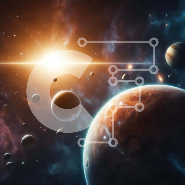 Intra Συλλεκτικό Ξύλινο Παζλ Plywood  4mm - Ηλιακό Σύστημα με Εξωγήινο Διαστημόπλοιο Σε Ξύλινο Κουτί - Διαστάσεις Puzzle: 10x10 cm – 25 κομμάτια