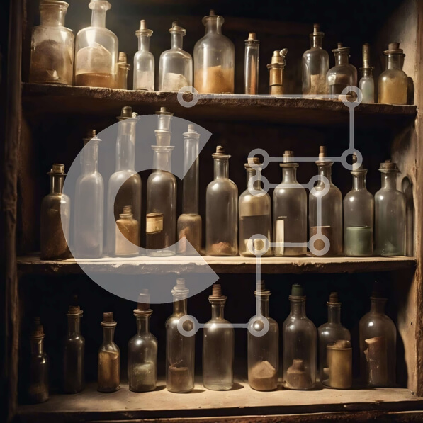 Intra Συλλεκτικό Ξύλινο Παζλ Plywood  4mm - Vintage γυάλινα μπουκάλια σε ξύλινο ράφι Σε Ξύλινο Κουτί - Διαστάσεις Puzzle: 10x10 cm – 25 κομμάτια