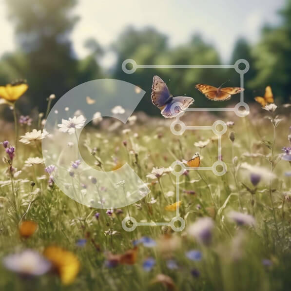 Intra Συλλεκτικό Ξύλινο Παζλ Plywood  4mm - Πεταλούδες σε ένα Λιβάδι με αγριολούλουδα και χόρτα Σε Ξύλινο Κουτί - Διαστάσεις: 10x10 cm – 25 κομμάτια