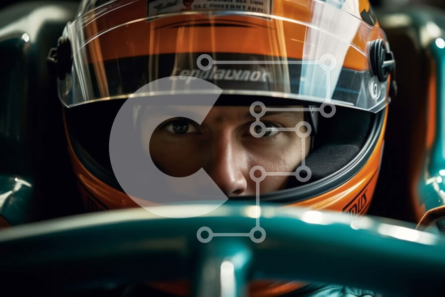 Intra Συλλεκτικό Ξύλινο Παζλ Plywood  4mm - Κοντινό πλάνο του αποφασισμένου οδηγού της Formula 1 στο πιλοτήριο Σε Ξύλινο Κουτί - Διαστάσεις Puzzle: 10x10 cm – 25 κομμάτια