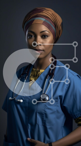 Intra Συλλεκτικό Ξύλινο Παζλ Plywood  4mm - Πορτρέτο μιας μαύρης γυναίκας γιατρού με μπλε τρίβει και λευκό παλτό εργαστηρίου Σε Ξύλινο Κουτί - Διαστάσεις Puzzle: 10x10 cm – 25 κομμάτια