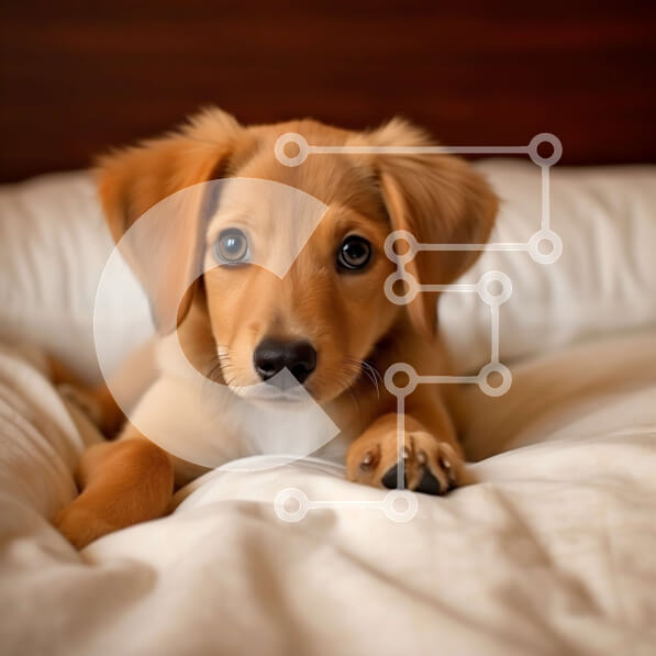 Intra Συλλεκτικό Ξύλινο Παζλ Plywood  4mm - Αξιολάτρευτη εικόνα ενός καφέ σκύλου σε ένα κρεβάτι με λευκά σεντόνια Σε Ξύλινο Κουτί - Διαστάσεις: 10x10 cm – 25 κομμάτια