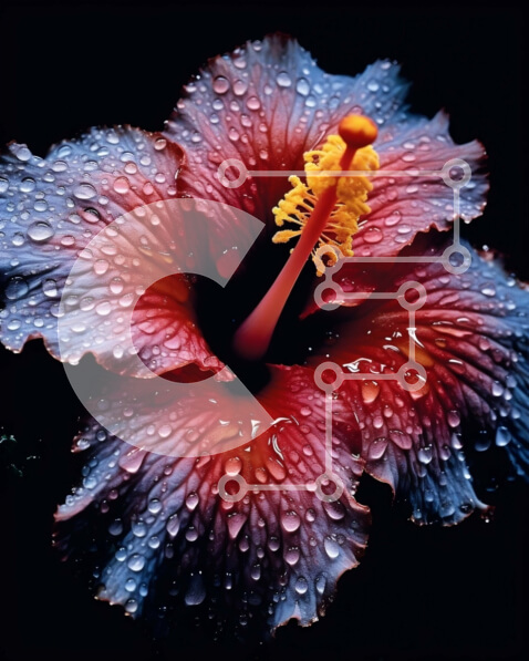 Intra Συλλεκτικό Ξύλινο Παζλ Plywood  4mm - Όμορφη κοντινή εικόνα του λουλουδιού ιβίσκου με σταγονίδια νερού σε πέταλα Σε Ξύλινο Κουτί - Διαστάσεις: 10x10 cm – 25 κομμάτια