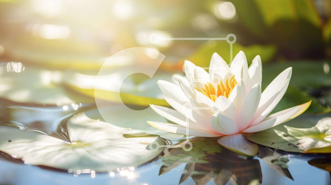 Intra Συλλεκτικό Ξύλινο Παζλ Plywood  4mm - Λευκό νούφαρο στη διακοσμητική λίμνη κήπου με το φως του ήλιου Σε Ξύλινο Κουτί - Διαστάσεις: 10x10 cm – 25 κομμάτια