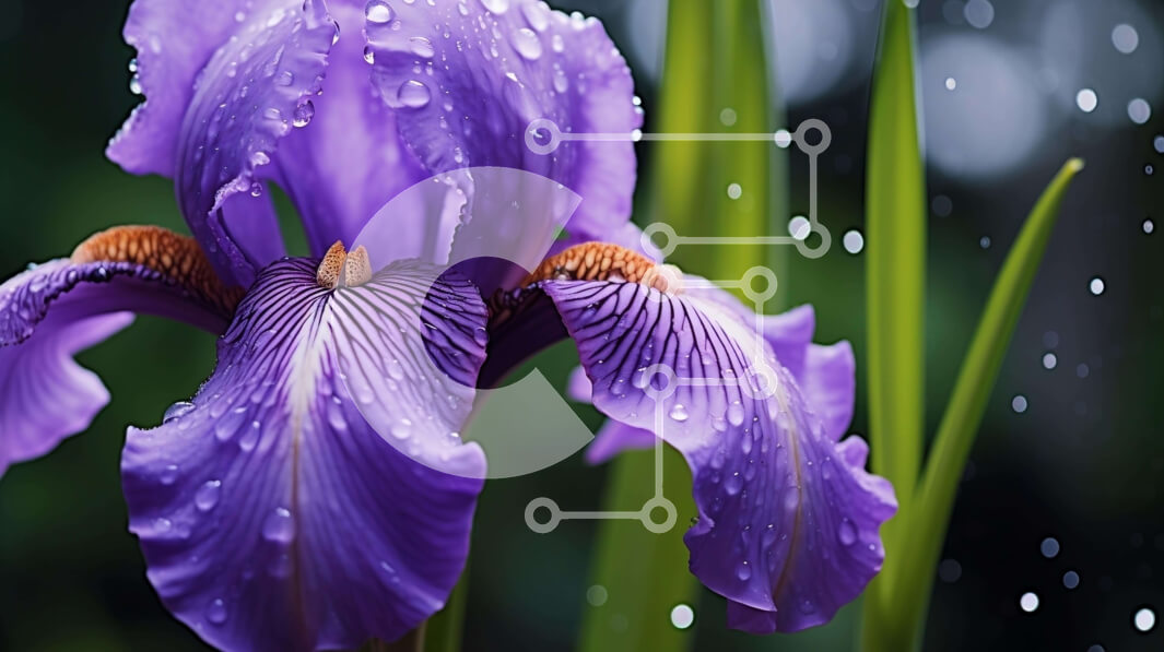 Intra Συλλεκτικό Ξύλινο Παζλ Plywood  4mm - Μωβ λουλούδι ίριδας στη βροχή με σταγονίδια νερού Σε Ξύλινο Κουτί - Διαστάσεις: 10x10 cm – 25 κομμάτια