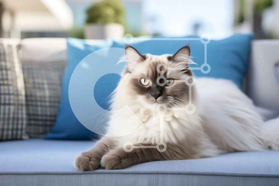 Σετ των 2 Intra Συλλεκτικό Ξύλινο Παζλ Plywood  4mm - Αφράτη λευκή και γκρίζα γάτα στον μπλε καναπέ Σε Ξύλινο Κουτί - Διαστάσεις: 10x10 cm – 25 κομμάτια