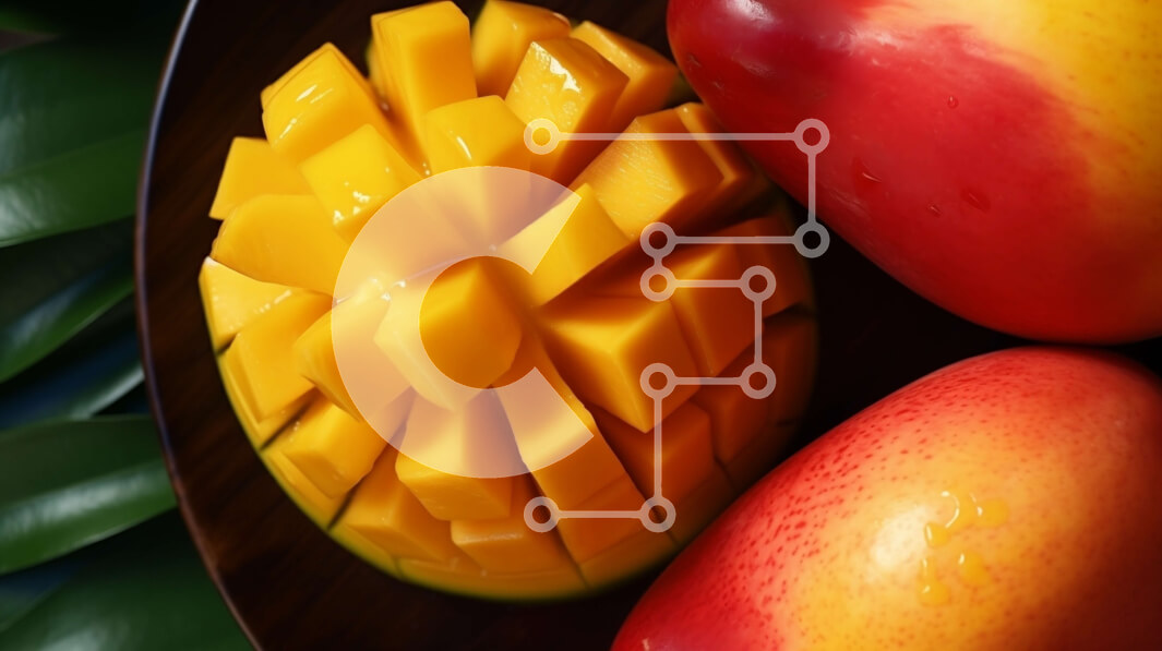 Σετ των 2 Intra Συλλεκτικό Ξύλινο Παζλ Plywood  4mm - Δύο φέτες ώριμα μάνγκο σε ένα ξύλινο πιάτο Σε Ξύλινο Κουτί - Διαστάσεις: 10x10 cm – 25 κομμάτια