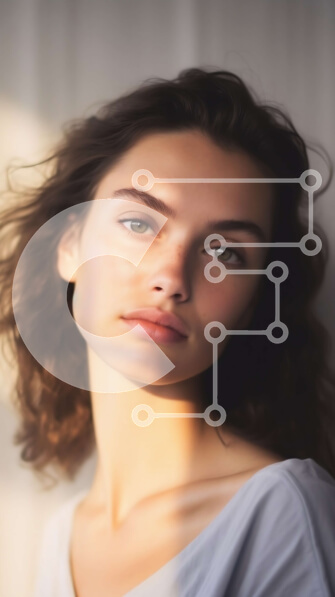 Intra Συλλεκτικό Ξύλινο Παζλ Plywood  4mm - Γυναικείο πορτρέτο ουδέτερης έκφρασης με μακριά καστανά μαλλιά και καστανά μάτια Σε Ξύλινο Κουτί - Διαστάσεις Puzzle: 10x10 cm – 25 κομμάτια