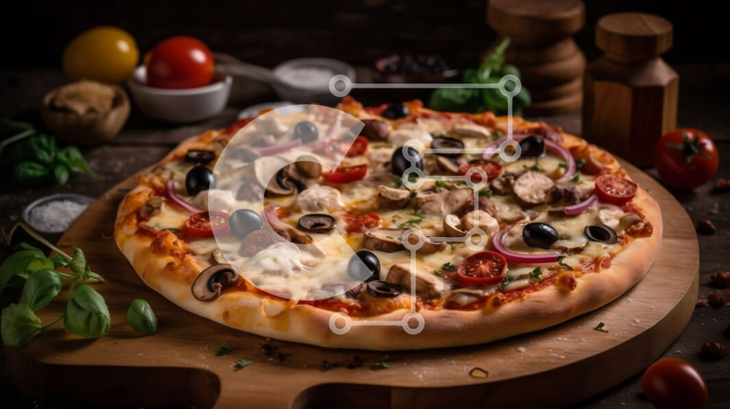 Σετ των 2 Intra Συλλεκτικό Ξύλινο Παζλ Plywood  4mm - Νόστιμη πίτσα σε ξύλινο ξύλο κοπής με γαρνιτούρες Σε Ξύλινο Κουτί - Διαστάσεις: 10x10 cm – 25 κομμάτια