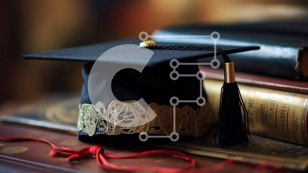 Intra Συλλεκτικό Ξύλινο Παζλ Plywood  4mm - Νοσταλγική εικόνα του καπακιού αποφοίτησης στο σωρό από σκονισμένα βιβλία Σε Ξύλινο Κουτί - Διαστάσεις Puzzle: 10x10 cm – 25 κομμάτια