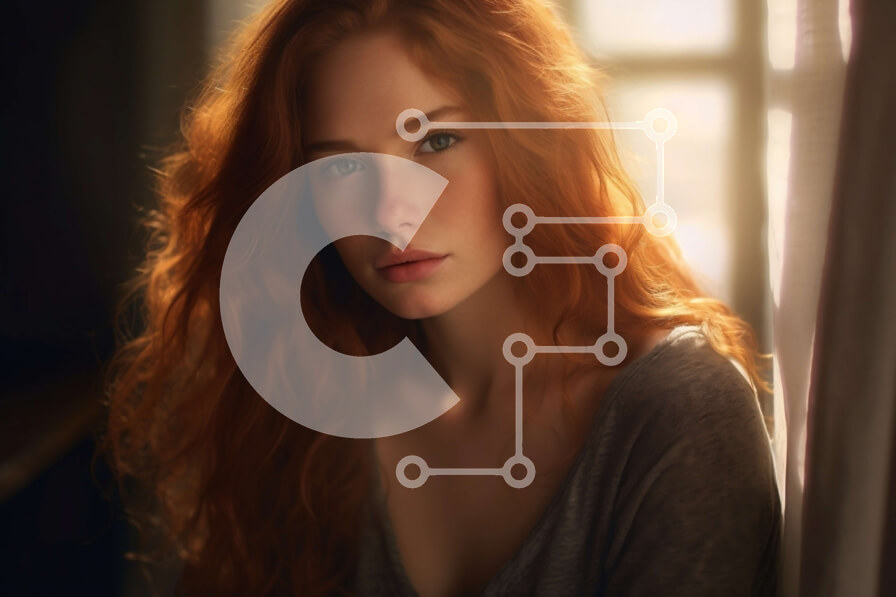 Intra Συλλεκτικό Ξύλινο Παζλ Plywood  4mm - Σοβαρό πορτρέτο κοκκινομάλλας γυναίκας με τον ορίζοντα της πόλης στο φόντο Σε Ξύλινο Κουτί - Διαστάσεις Puzzle: 10x10 cm – 25 κομμάτια