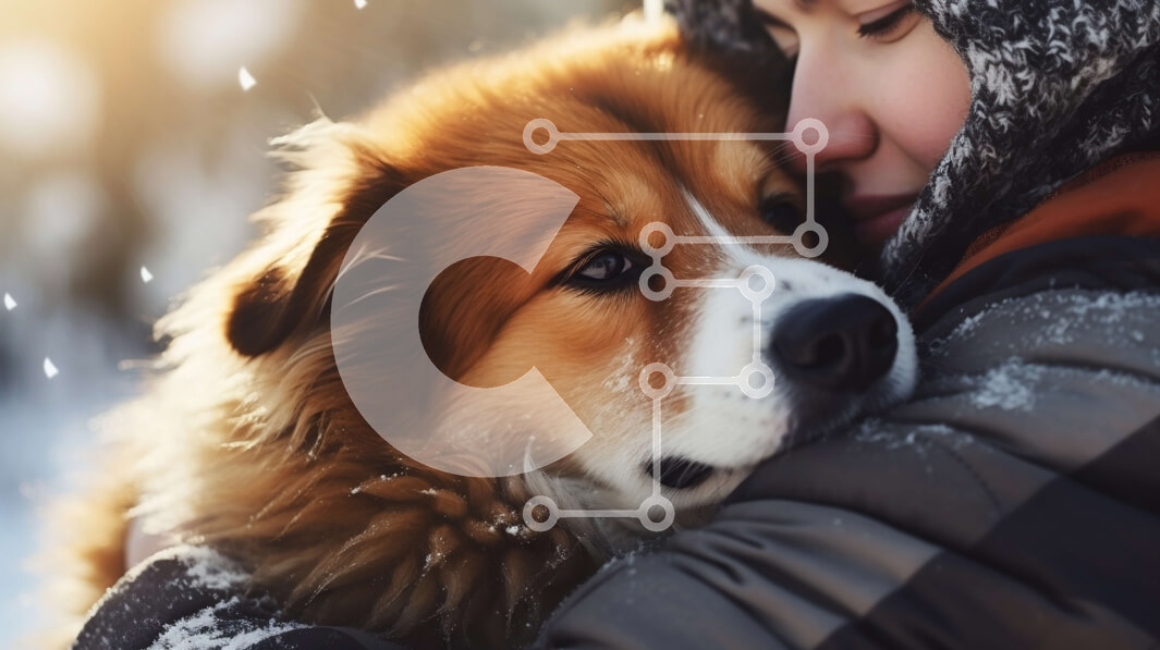 Intra Συλλεκτικό Ξύλινο Παζλ Plywood  4mm - Γυναίκα που αγκαλιάζει το σκυλί στο χιόνι Σε Ξύλινο Κουτί - Διαστάσεις: 10x10 cm – 25 κομμάτια