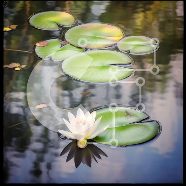 Intra Συλλεκτικό Ξύλινο Παζλ Plywood  4mm - Όμορφη εικόνα του λουλουδιού λευκού νούφαρου στη λίμνη με τα μαξιλαράκια κρίνων Σε Ξύλινο Κουτί - Διαστάσεις: 10x10 cm – 25 κομμάτια