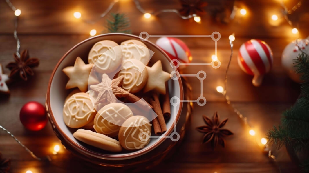 Σετ των 2 Intra Συλλεκτικό Ξύλινο Παζλ Plywood  4mm - Μπολ με μπισκότα με κουπάτ σε σχήμα αστεριού σε διακοσμημένο ξύλινο τραπέζι Σε Ξύλινο Κουτί - Διαστάσεις: 10x10 cm – 25 κομμάτια