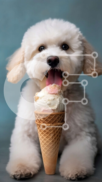 Σετ των 2 Intra Συλλεκτικό Ξύλινο Παζλ Plywood  4mm - Αξιολάτρευτη εικόνα σκύλου που απολαμβάνει χωνάκι παγωτού με ροζ και λευκούς στροβιλισμούς Σε Ξύλινο Κουτί - Διαστάσεις: 10x10 cm – 25 κομμάτια