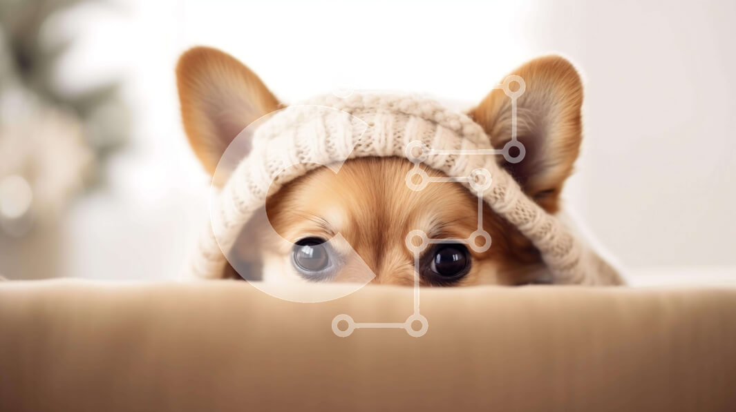 Σετ των 2 Intra Συλλεκτικό Ξύλινο Παζλ Plywood  4mm - Αξιολάτρευτο σκυλί που κρυφοκοιτάζει από το καπέλο Σε Ξύλινο Κουτί - Διαστάσεις: 10x10 cm – 25 κομμάτια