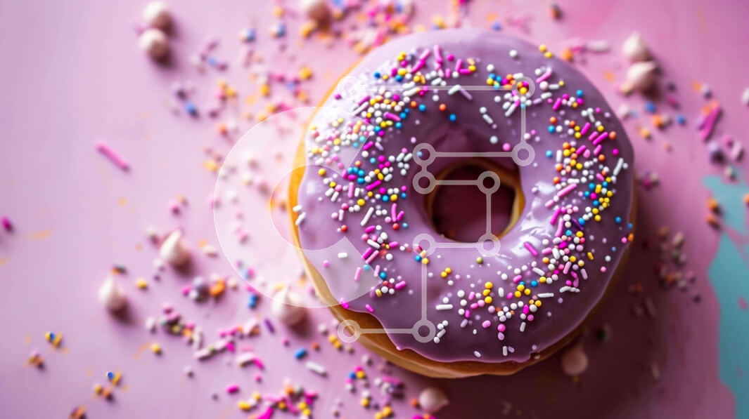 Σετ των 2 Intra Συλλεκτικό Ξύλινο Παζλ Plywood  4mm - Νόστιμο ντόνατ με μωβ πάγωμα και πασπαλίζει σε ροζ φόντο Σε Ξύλινο Κουτί - Διαστάσεις: 10x10 cm – 25 κομμάτια