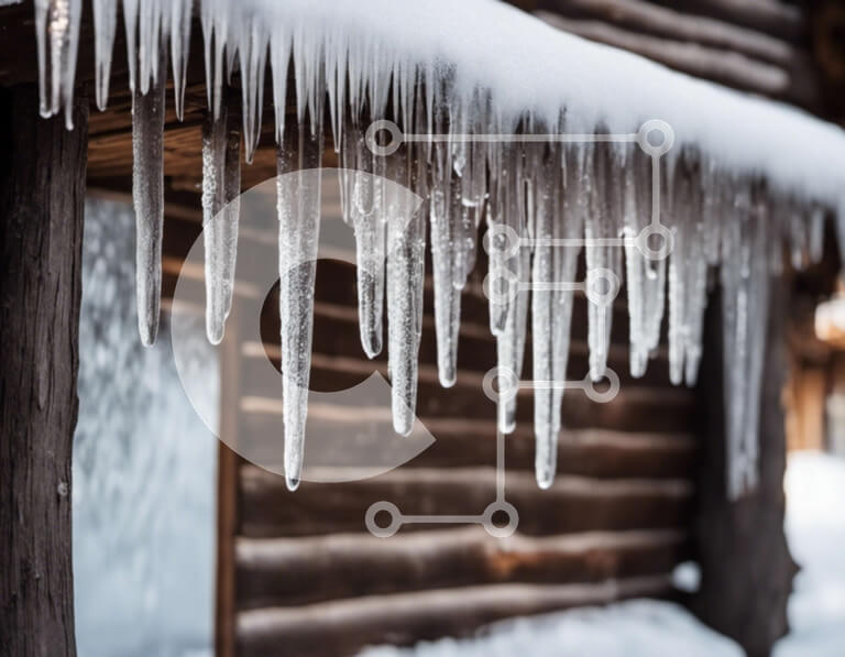 Intra Συλλεκτικό Ξύλινο Παζλ Plywood  4mm - Παγάκια που κρέμονται από ένα ξύλινο κτίριο το χειμώνα Σε Ξύλινο Κουτί - Διαστάσεις: 10x10 cm – 25 κομμάτια