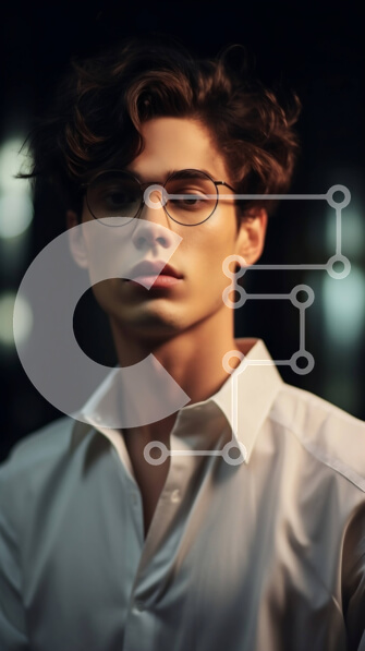 Intra Συλλεκτικό Ξύλινο Παζλ Plywood  4mm - Πορτρέτο ενός νεαρού άνδρα με γυαλιά και σοβαρή έκφραση Σε Ξύλινο Κουτί - Διαστάσεις Puzzle: 10x10 cm – 25 κομμάτια