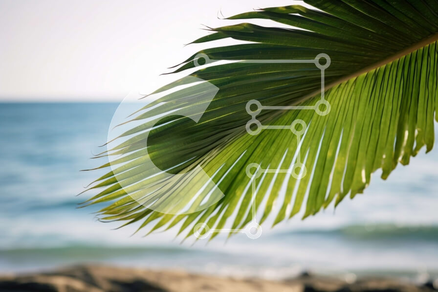 Intra Συλλεκτικό Ξύλινο Παζλ Plywood  4mm - Πράσινο φύλλο φοίνικα που κρέμεται πάνω από το νερό σε μια παραλία Σε Ξύλινο Κουτί - Διαστάσεις: 10x10 cm – 25 κομμάτια