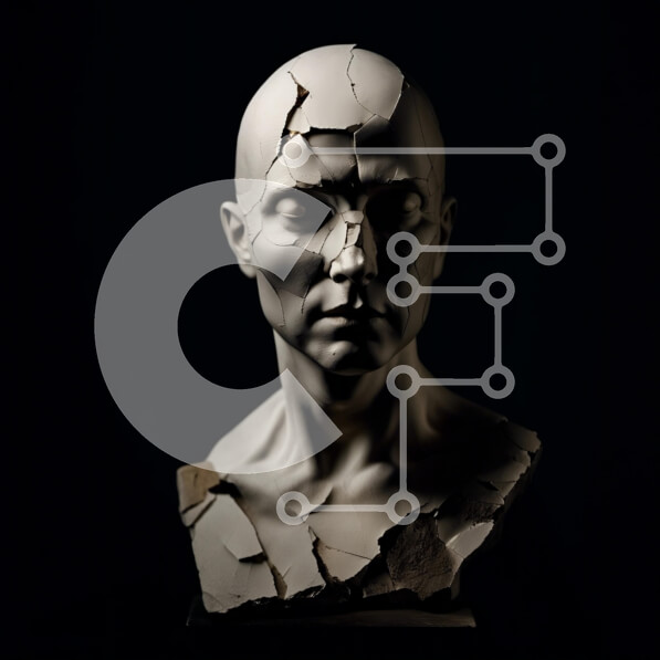 Intra Συλλεκτικό Ξύλινο Παζλ Plywood  4mm - Μπούστο μελαγχολικό και απελπισμένο ραγισμένο πρόσωπο σε Dark Moody Style Σε Ξύλινο Κουτί - Διαστάσεις Puzzle: 10x10 cm – 25 κομμάτια