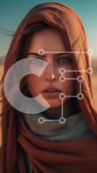 Σετ των 2 Intra Συλλεκτικό Ξύλινο Παζλ Plywood  4mm - Όμορφη εικόνα μιας γυναίκας με κόκκινο κασκόλ στην έρημο Σε Ξύλινο Κουτί - Διαστάσεις: 10x10 cm – 25 κομμάτια