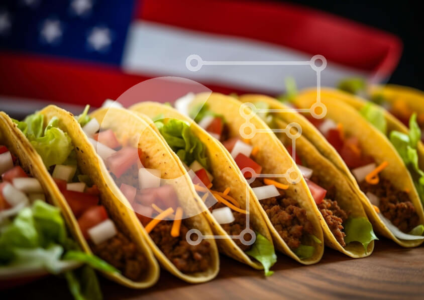 Σετ των 2 Intra Συλλεκτικό Ξύλινο Παζλ Plywood  4mm - Ποικιλία Tacos με αμερικανική σημαία στο βάθος Σε Ξύλινο Κουτί - Διαστάσεις: 10x10 cm – 25 κομμάτια