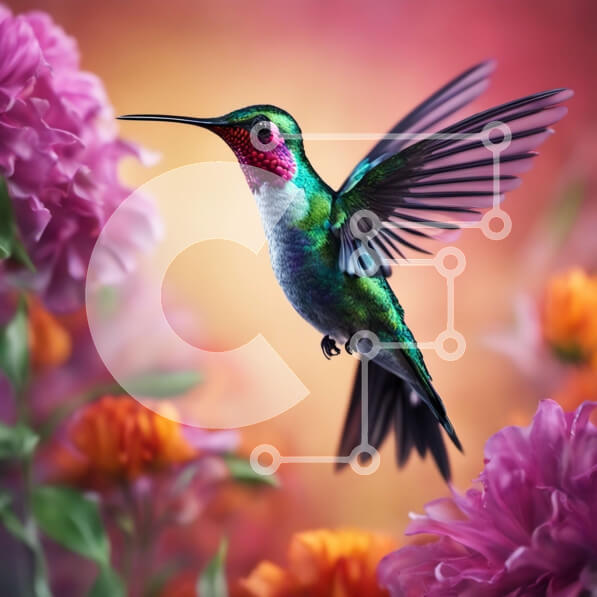 Intra Συλλεκτικό Ξύλινο Παζλ Plywood  4mm - Κολίμπρι που πετά πάνω από ένα χωράφι με πολύχρωμα λουλούδια Σε Ξύλινο Κουτί - Διαστάσεις: 10x10 cm – 25 κομμάτια