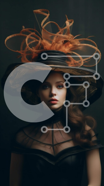 Intra Συλλεκτικό Ξύλινο Παζλ Plywood  4mm - Κομψή γυναίκα με μεγάλο μαύρο καπέλο με πορτοκαλί φτερά και μαύρο φόρεμα Σε Ξύλινο Κουτί - Διαστάσεις Puzzle: 10x10 cm – 25 κομμάτια