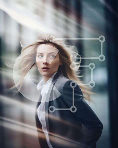 Intra Συλλεκτικό Ξύλινο Παζλ Plywood  4mm - Ξανθιά γυναίκα με επιχειρηματικό-casual ενδυμασία που στέκεται μπροστά από το κτίριο γραφείων Σε Ξύλινο Κουτί - Διαστάσεις Puzzle: 10x10 cm – 25 κομμάτια