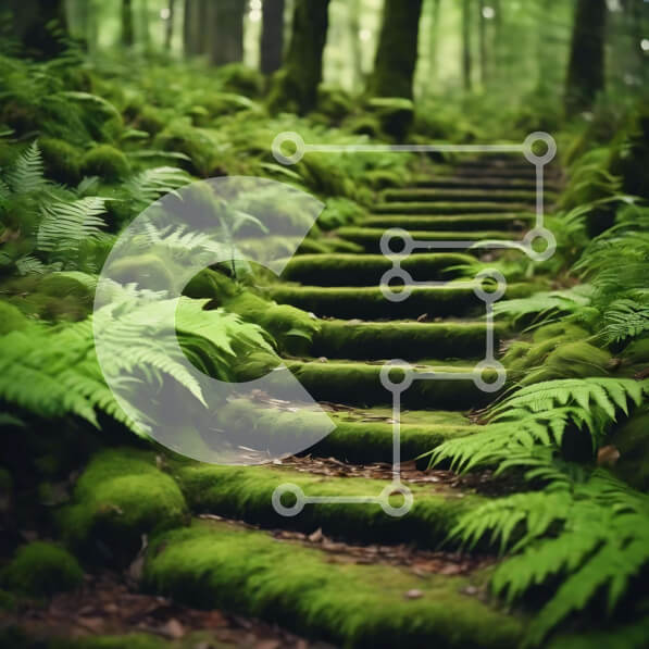 Intra Συλλεκτικό Ξύλινο Παζλ Plywood  4mm - Σκάλες καλυμμένες με βρύα που οδηγούν στο δάσος Σε Ξύλινο Κουτί - Διαστάσεις: 10x10 cm – 25 κομμάτια