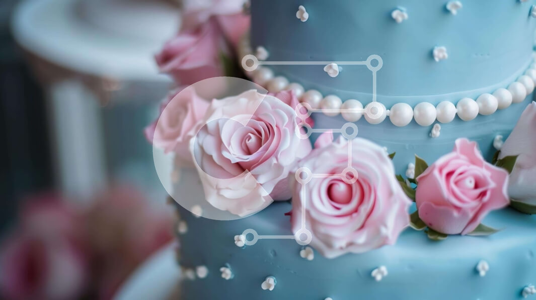 Σετ των 2 Intra Συλλεκτικό Ξύλινο Παζλ Plywood  4mm - Μπλε κέικ με ροζ τριαντάφυλλα και πέρλες Σε Ξύλινο Κουτί - Διαστάσεις: 10x10 cm – 25 κομμάτια