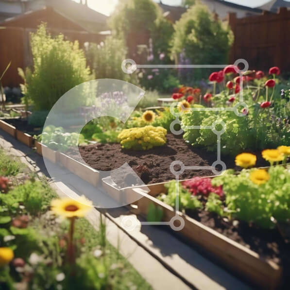 Intra Συλλεκτικό Ξύλινο Παζλ Plywood  4mm - Κήπος πίσω αυλής με υπερυψωμένα παρτέρια Σε Ξύλινο Κουτί - Διαστάσεις: 10x10 cm – 25 κομμάτια