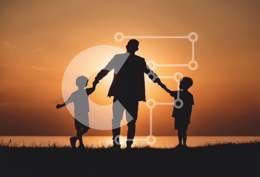 Intra Συλλεκτικό Ξύλινο Παζλ Plywood  4mm - Σιλουέτα πατέρα και γιων στο ηλιοβασίλεμα Σε Ξύλινο Κουτί - Διαστάσεις Puzzle: 10x10 cm – 25 κομμάτια