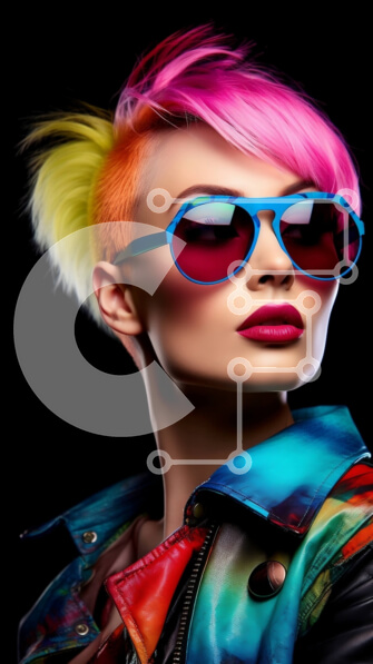 Intra Συλλεκτικό Ξύλινο Παζλ Plywood  4mm - Κομψή γυναίκα με πολύχρωμα μαλλιά και φωτογραφία γυαλιών ηλίου Σε Ξύλινο Κουτί - Διαστάσεις Puzzle: 10x10 cm – 25 κομμάτια