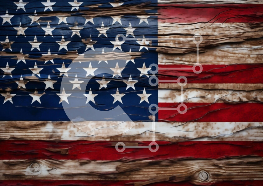 Intra Συλλεκτικό Ξύλινο Παζλ Plywood  4mm - Ασπρόμαυρη αμερικανική σημαία σε ξύλινο φόντο Σε Ξύλινο Κουτί - Διαστάσεις Puzzle: 10x10 cm – 25 κομμάτια