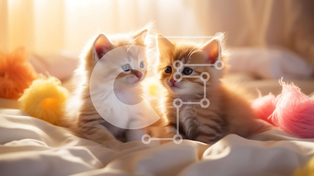 Intra Συλλεκτικό Ξύλινο Παζλ Plywood  4mm - Δύο πορτοκαλί γατάκια που παίζουν σε ένα κρεβάτι με πολύχρωμες μπάλες Σε Ξύλινο Κουτί - Διαστάσεις: 10x10 cm – 25 κομμάτια