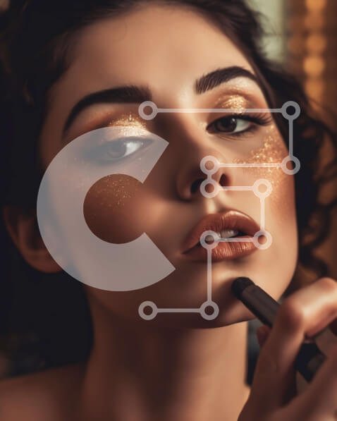 Intra Συλλεκτικό Ξύλινο Παζλ Plywood  4mm - Υπέροχη γυναίκα που εφαρμόζει κραγιόν με χρυσό μακιγιάζ ματιών Σε Ξύλινο Κουτί - Διαστάσεις Puzzle: 10x10 cm – 25 κομμάτια