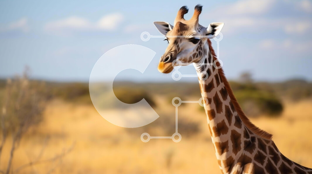 Intra Συλλεκτικό Ξύλινο Παζλ Plywood  4mm - Καμηλοπάρδαλη που στέκεται σε ένα χορταριασμένο χωράφι Σε Ξύλινο Κουτί - Διαστάσεις: 10x10 cm – 25 κομμάτια