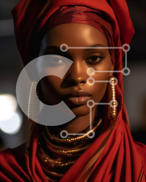 Intra Συλλεκτικό Ξύλινο Παζλ Plywood  4mm - Όμορφο πορτρέτο γυναίκας με κόκκινη μαντίλα και χρυσά σκουλαρίκια Σε Ξύλινο Κουτί - Διαστάσεις Puzzle: 10x10 cm – 25 κομμάτια