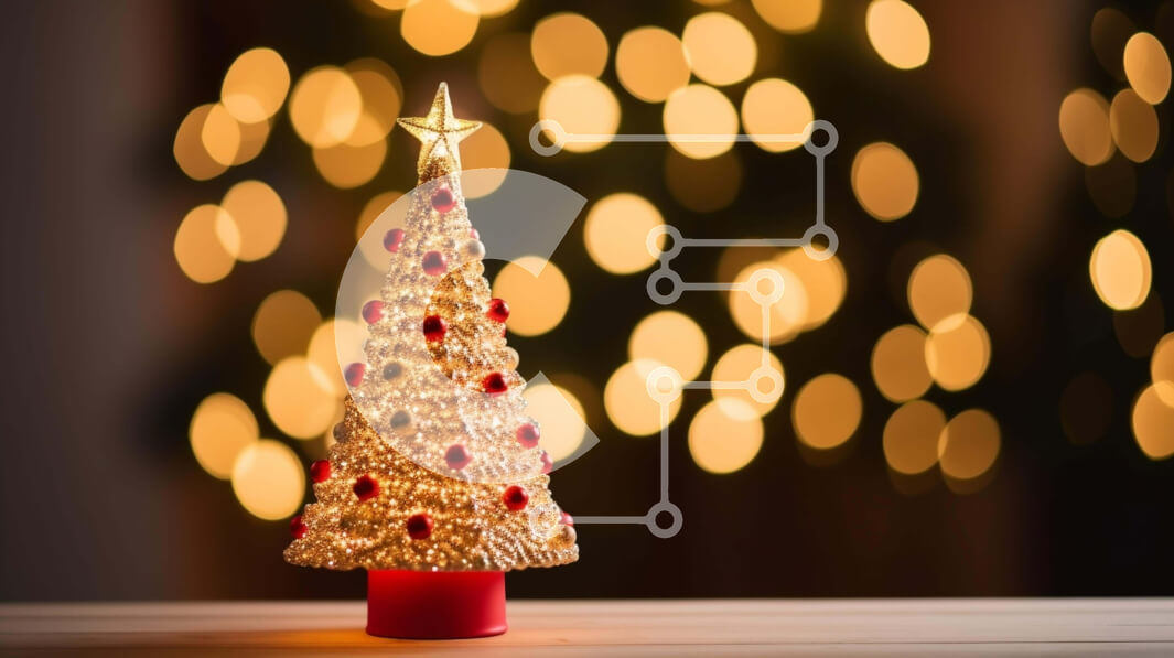 Intra Συλλεκτικό Ξύλινο Παζλ Plywood  4mm - Εορταστικό χριστουγεννιάτικο δέντρο σε ξύλινο τραπέζι με πολύχρωμα φώτα Σε Ξύλινο Κουτί - Διαστάσεις: 10x10 cm – 25 κομμάτια