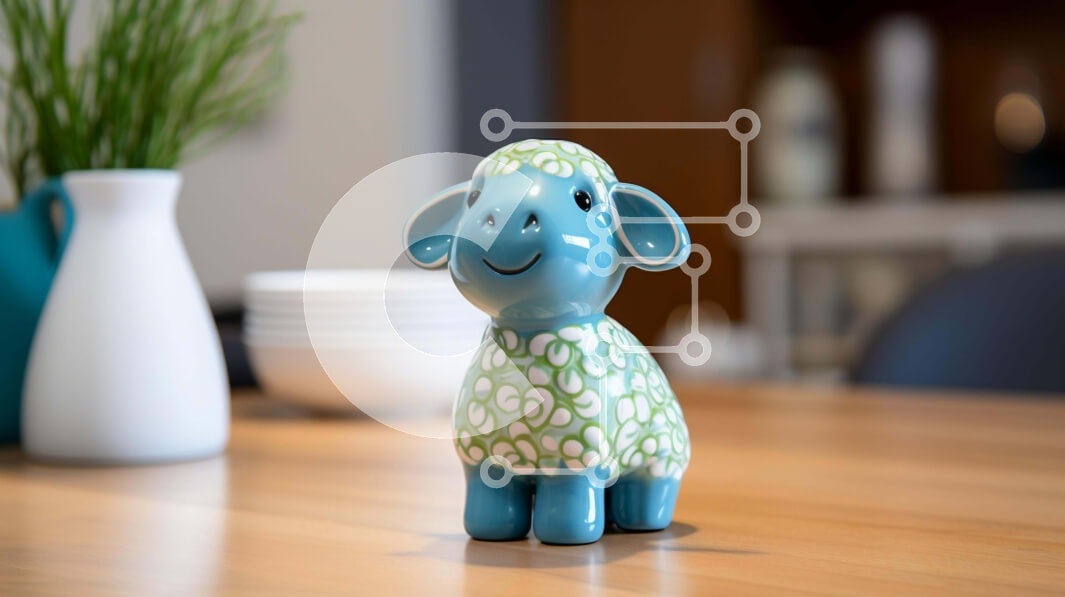 Intra Συλλεκτικό Ξύλινο Παζλ Plywood  4mm - Μπλε κεραμικό ειδώλιο προβάτου στο τραπέζι με μικρά μπολ και βάζο Σε Ξύλινο Κουτί - Διαστάσεις: 10x10 cm – 25 κομμάτια