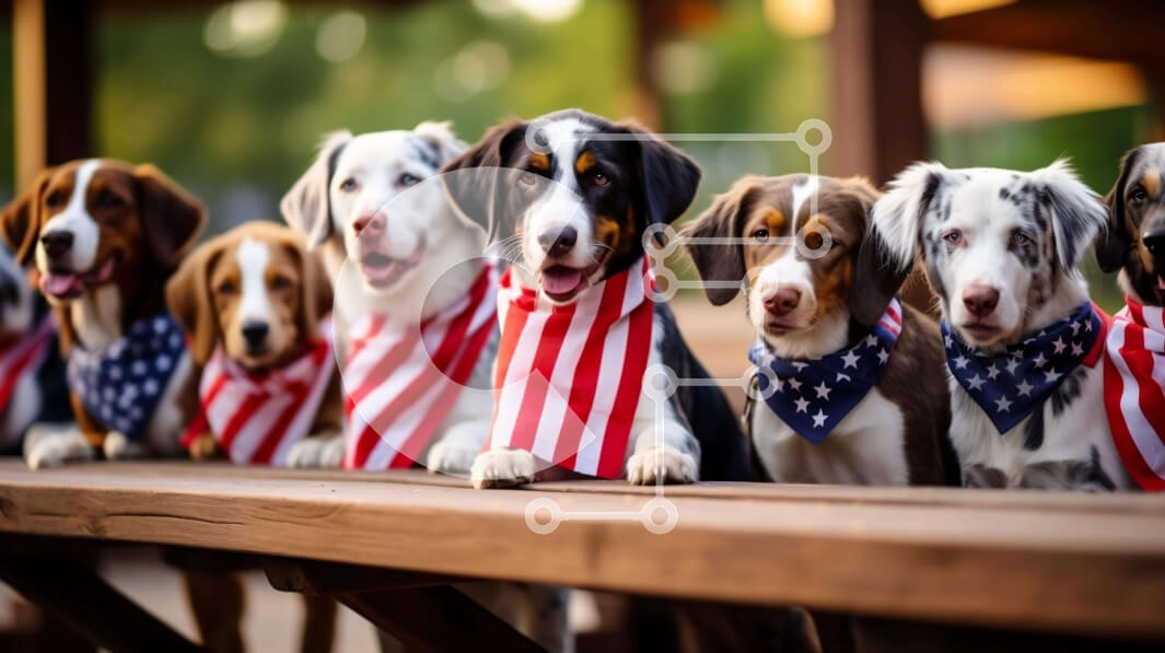 Intra Συλλεκτικό Ξύλινο Παζλ Plywood  4mm - Πατριωτικά σκυλιά που γιορτάζουν την 4η Ιουλίου στο τραπέζι πικνίκ Σε Ξύλινο Κουτί - Διαστάσεις: 10x10 cm – 25 κομμάτια